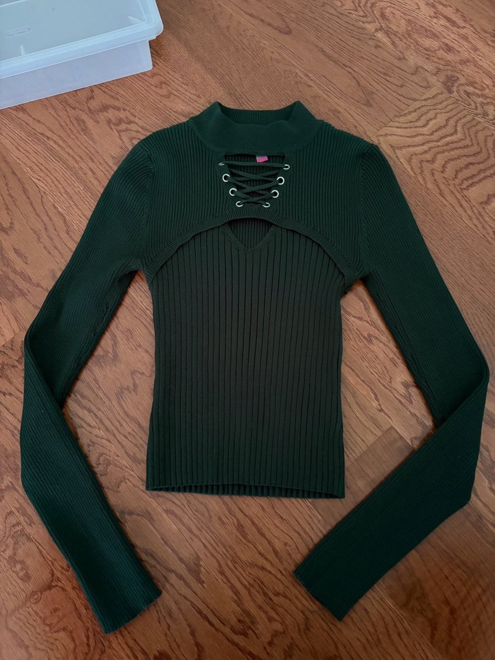 Ribbed Long Sleeve Top - Dark Green